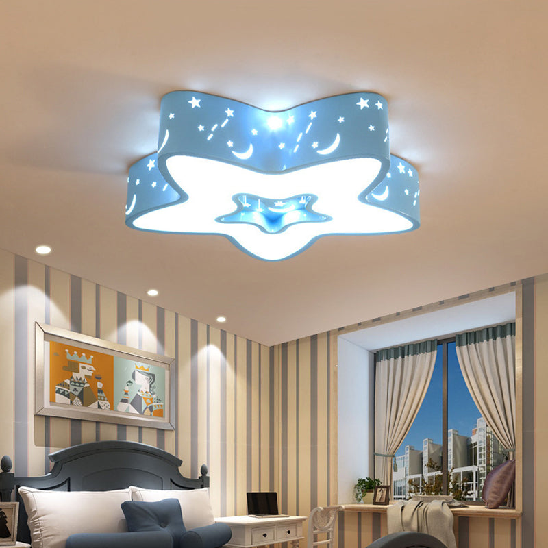 Modern Led Flush Mount Ceiling Light For Childrens Bedroom - Starry Acrylic Design