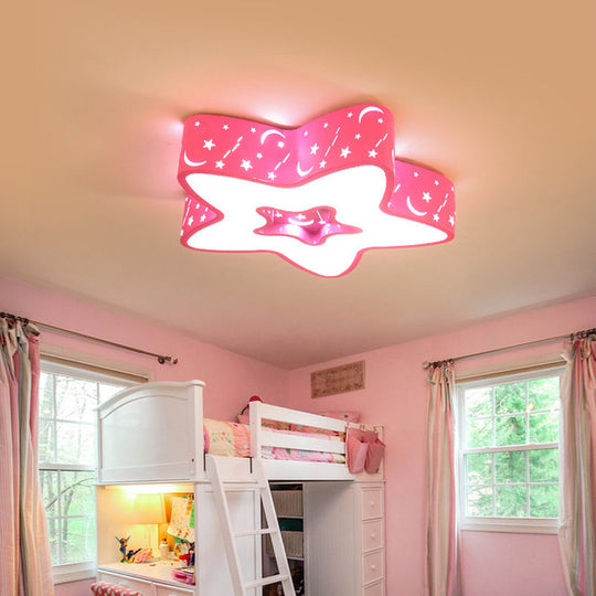 Modern Led Flush Mount Ceiling Light For Childrens Bedroom - Starry Acrylic Design