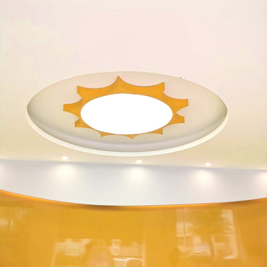 Kindergarten Yellow Sun Flush Mount Led Ceiling Light With Acrylic: Simple & Stylish Fixture / 26