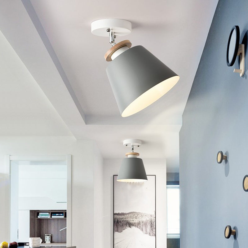 Flexible Metal Semi Flush Ceiling Light For Corridor - Simple Barrel Design With 1 Grey