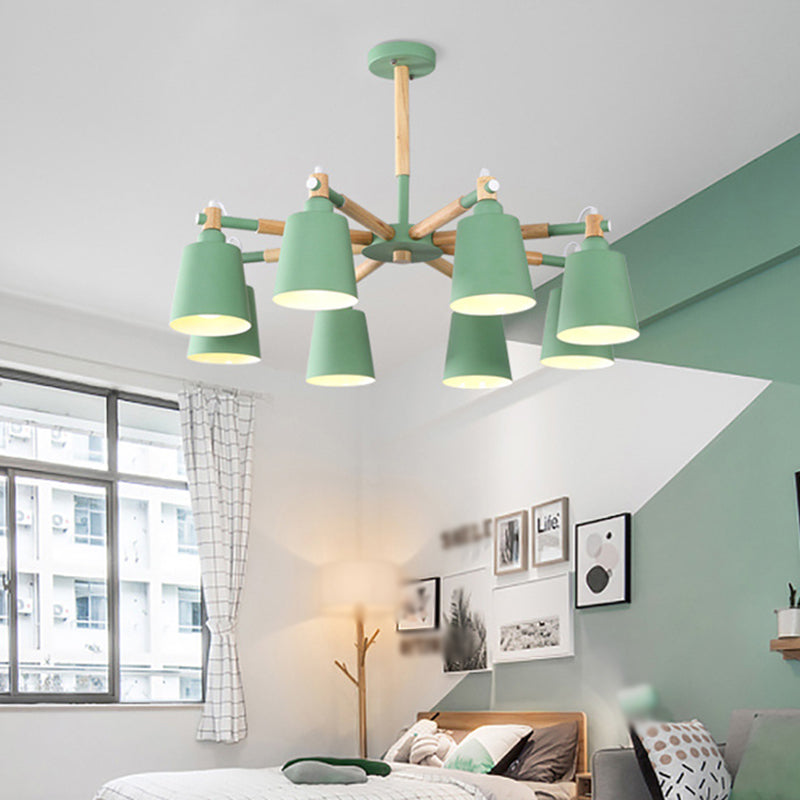 Nordic Wood Starburst Chandelier - 8-Light Ceiling Pendant With Metal Shade 8 / Green