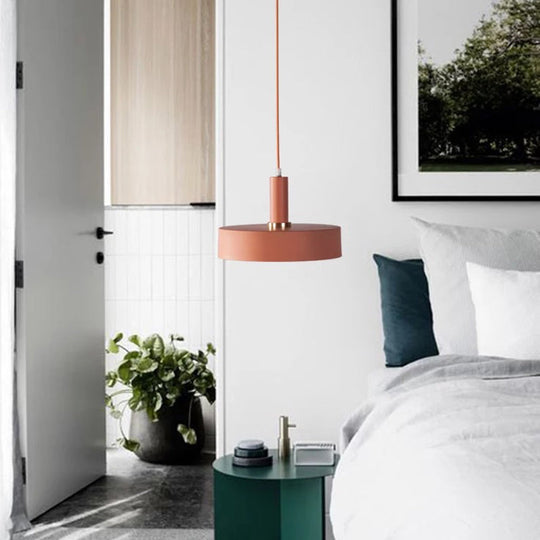 Contemporary Metallic 1-Head Ceiling Light For Bedroom: Round Drop Lamp Orange