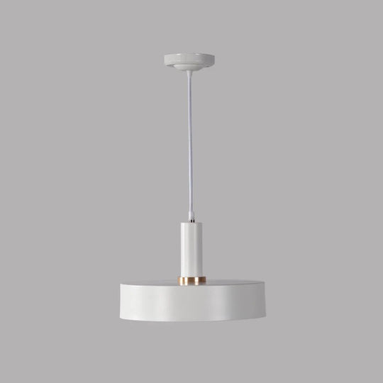 Contemporary Metallic 1-Head Ceiling Light For Bedroom: Round Drop Lamp White