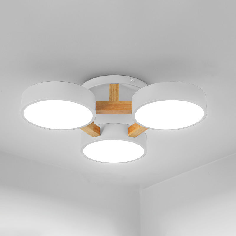 Sleek Round Living Room Ceiling Light: Minimalist Semi Mount Fixture With Acrylic Shade And Wood Arm