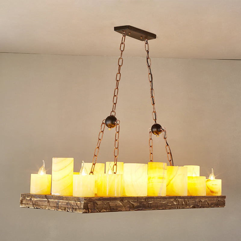 Brown Wood Candelabra Pendant Light For Dining Room - Island Hanging Lamp Kit / G