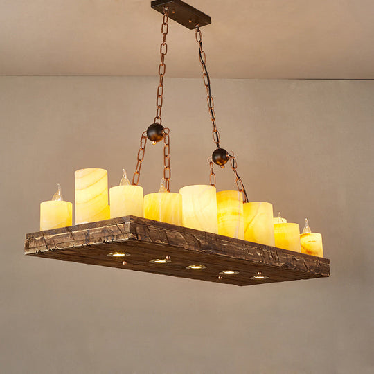 Brown Wood Candelabra Pendant Light For Dining Room - Island Hanging Lamp Kit