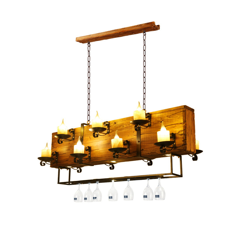 Brown Wood Candelabra Pendant Light For Dining Room - Island Hanging Lamp Kit
