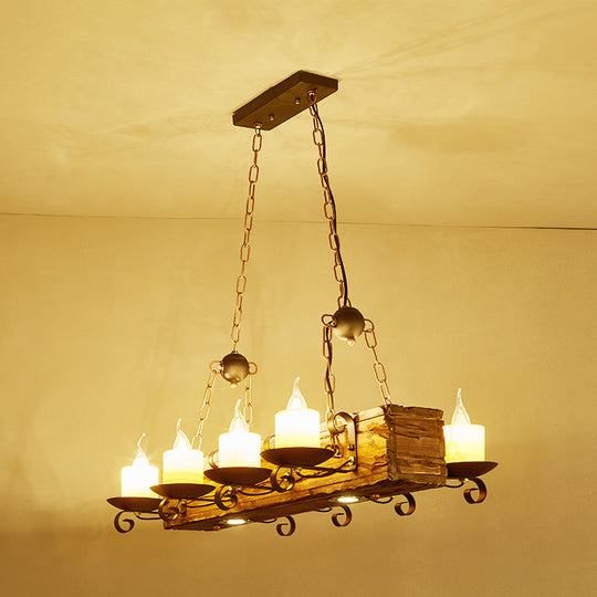 Brown Wood Candelabra Pendant Light For Dining Room - Island Hanging Lamp Kit / D