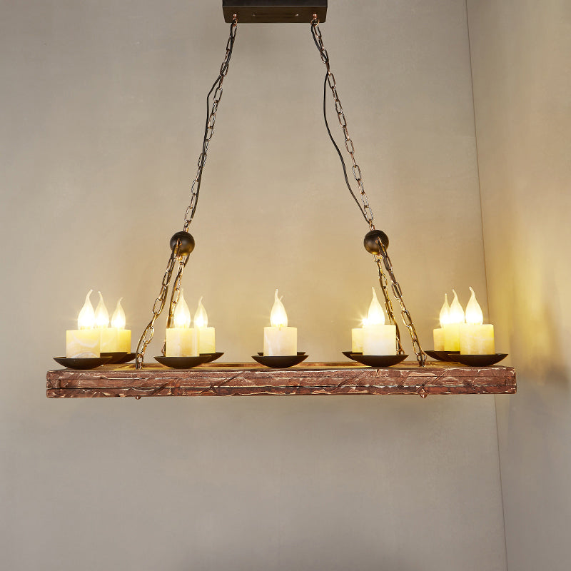 Brown Wood Candelabra Pendant Light For Dining Room - Island Hanging Lamp Kit / C