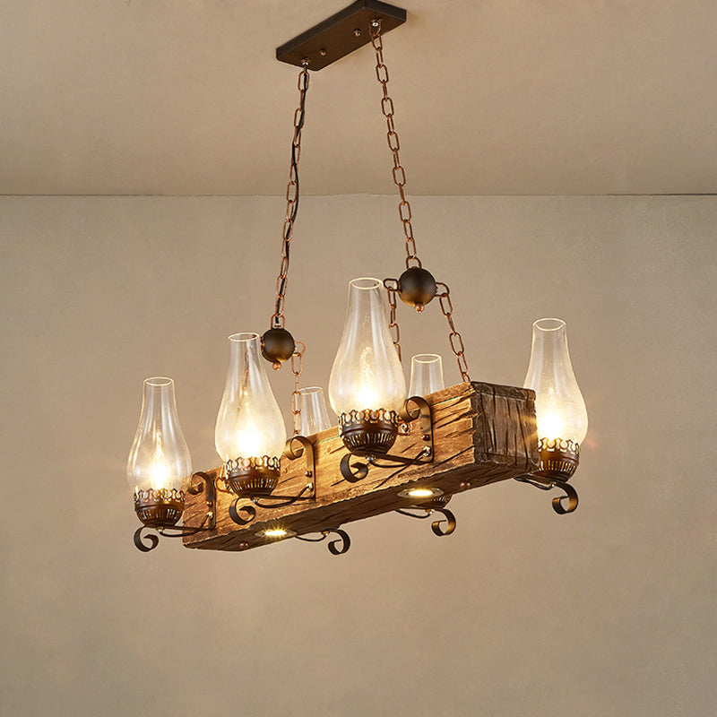 Brown Wood Candelabra Pendant Light For Dining Room - Island Hanging Lamp Kit / B