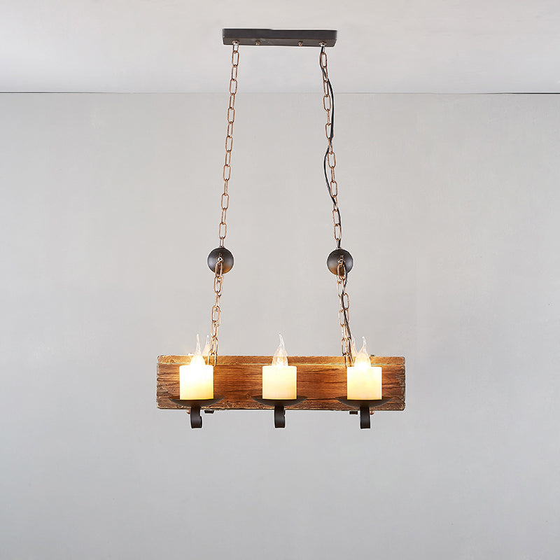 Brown Wood Candelabra Pendant Light For Dining Room - Island Hanging Lamp Kit / A