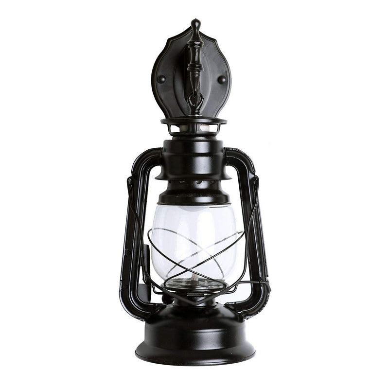 Industrial 1-Light Wall Lamp With Lantern Glass Shade In Black