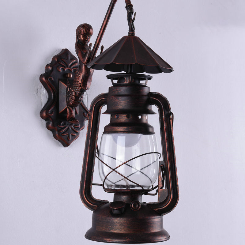 Nautical Clear Glass Kerosene Wall Sconce With Curved Arm For Restaurants Copper / B