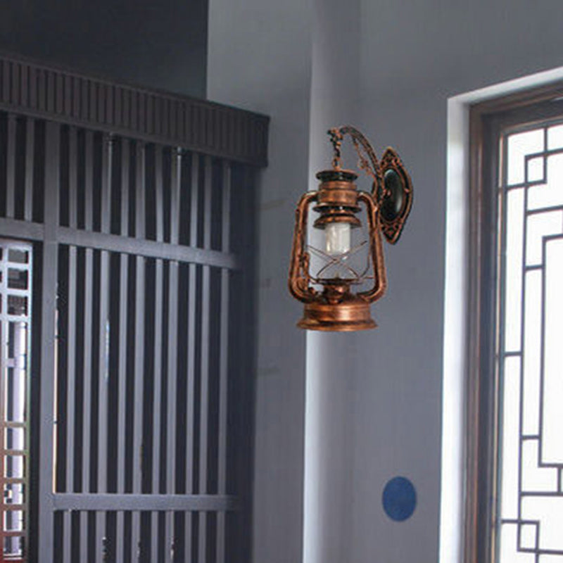 Industrial Style Clear Glass Kerosene Wall Mount Lamp - Modern Metal Lighting Copper / A