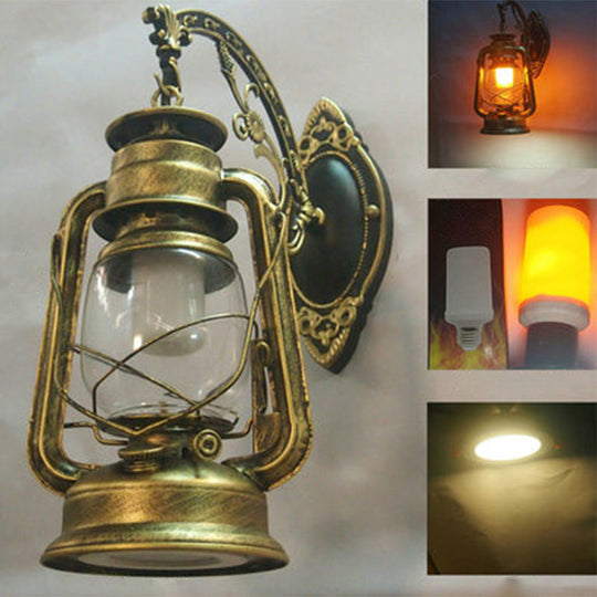 Industrial Style Clear Glass Kerosene Wall Mount Lamp - Modern Metal Lighting Brass / A