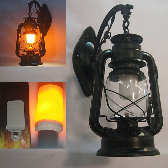 Industrial Style Clear Glass Kerosene Wall Mount Lamp - Modern Metal Lighting Black / A