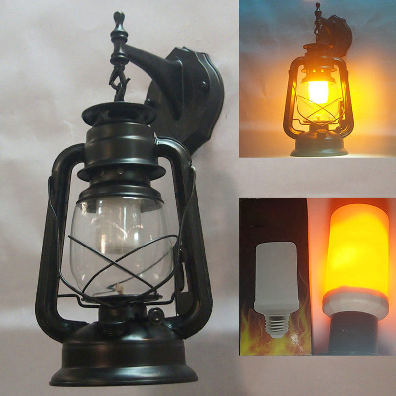 Industrial Style Clear Glass Kerosene Wall Mount Lamp - Modern Metal Lighting Black / C