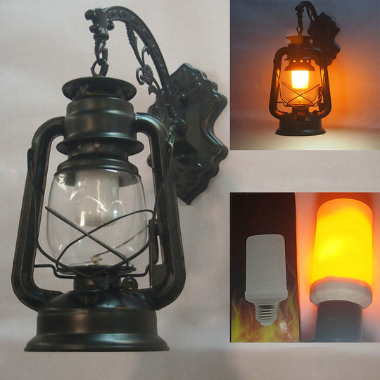 Industrial Style Clear Glass Kerosene Wall Mount Lamp - Modern Metal Lighting Black / B