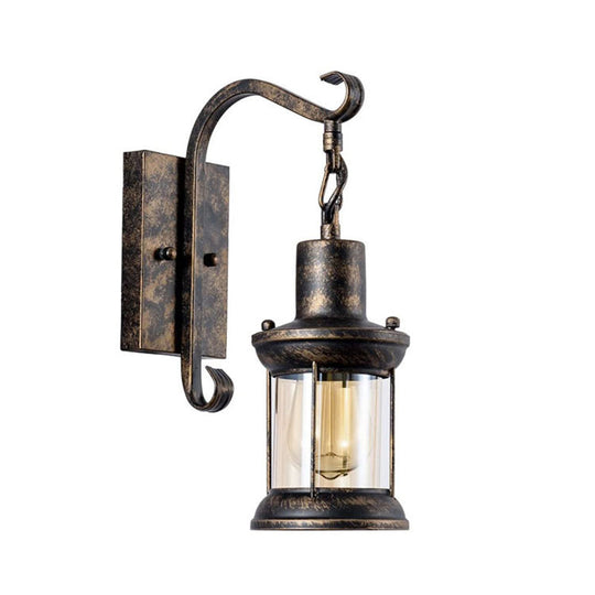 Coastal Glass Lantern Wall Sconce Light Fixture - Dining Room Lighting With Curved Arm