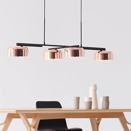 Contemporary Metal Drum Island Lamp - 4-Head Copper Ceiling Light For Dining Room
