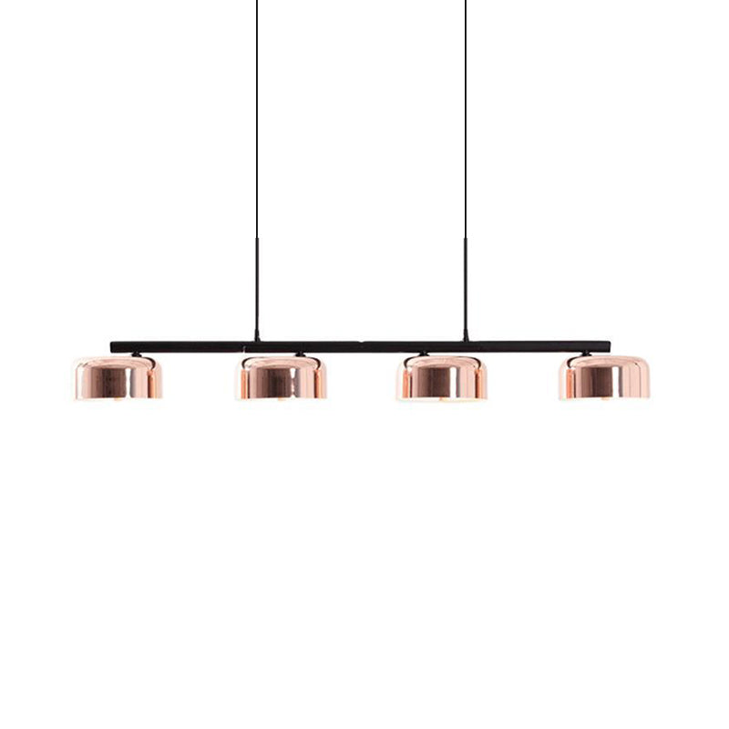 Contemporary Metal Drum Island Lamp - 4-Head Copper Ceiling Light For Dining Room