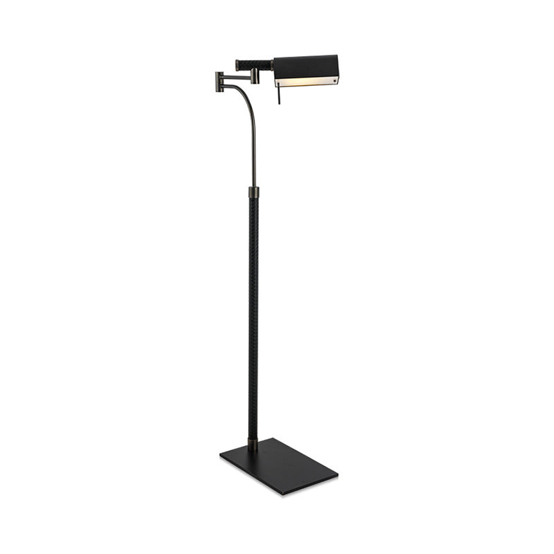 Contemporary Metal Half-Cylinder Floor Light: Black Leather Standing Lamp