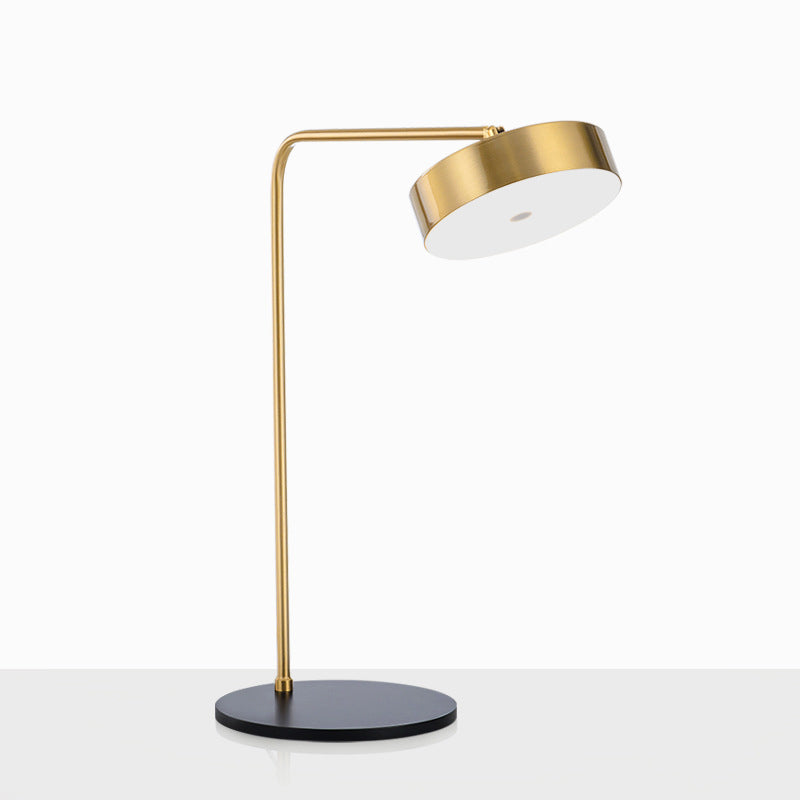 Contemporary Round Table Lamp With Metal Arm For Bedside Or Nightstand