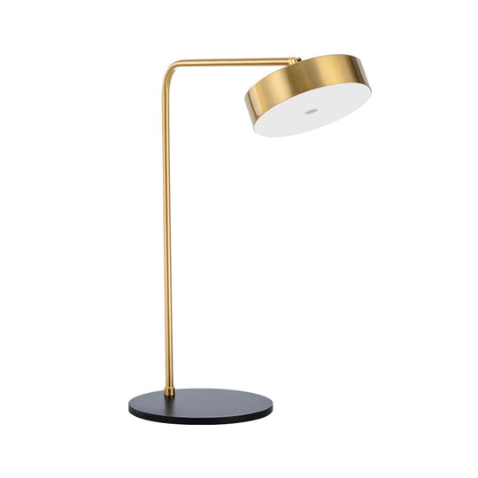 Contemporary Round Table Lamp With Metal Arm For Bedside Or Nightstand