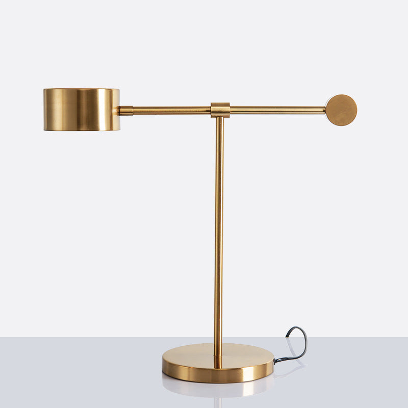 Modern Brass Table Lamp With Lever Design - Drum Shaped Bedroom Night Light