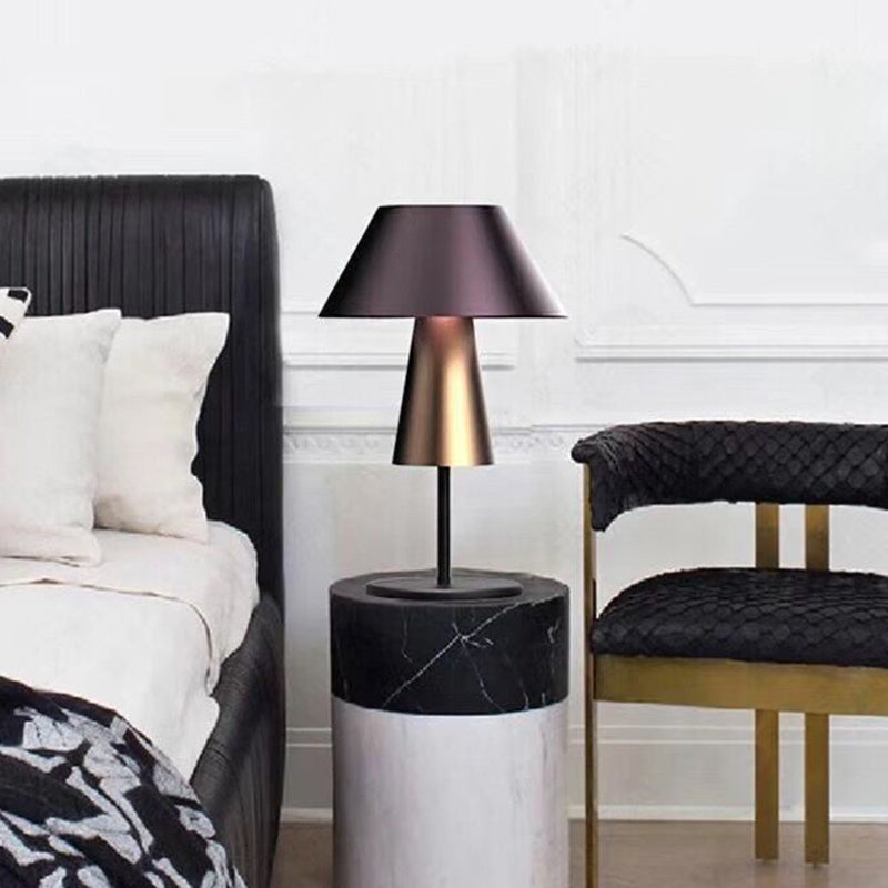 Modern 2-Tier Metallic Cone Nightstand Lamp For Bedside - Brown