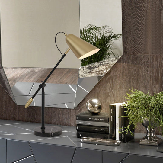 Modern Gold Conic Night Table Lamp - 1 Light Metal Nightstand