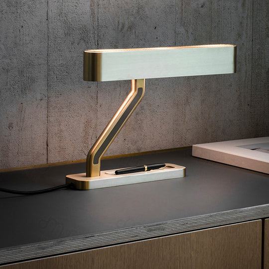 Contemporary Led Night Stand Lamp With Tray Base - Gold Metal Oval Table Lighting