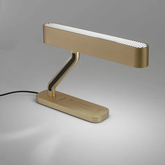 Contemporary Led Night Stand Lamp With Tray Base - Gold Metal Oval Table Lighting