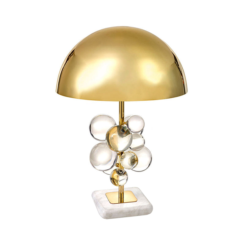 Modern Brass Dome Nightstand Lamp With Crystal Ball Decoration - 1 Light Metal Table Lighting
