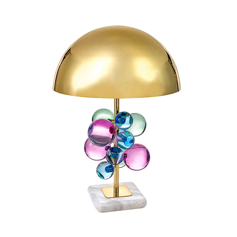 Modern Brass Dome Nightstand Lamp With Crystal Ball Decoration - 1 Light Metal Table Lighting