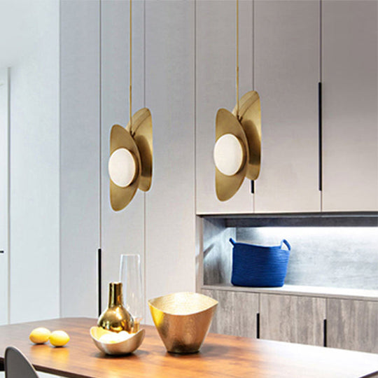 Simple Curving Led Pendant Chandelier With Opal Glass Shade - Perfect For Dining Room 2 Heads Gold