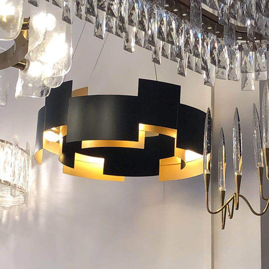 Contemporary Metal Pendant Chandelier Black Hanging Ceiling Light For Living Room / 23.5