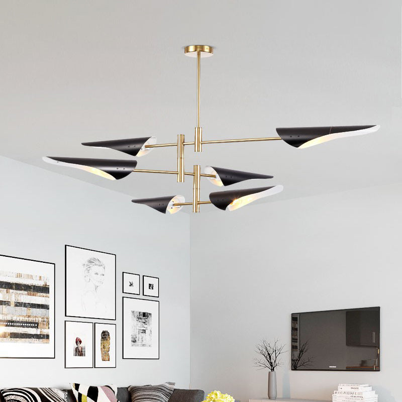 Modern Metal Quill Chandelier: Sleek Living Room Pendant Light With Sputnik Design 6 / Black