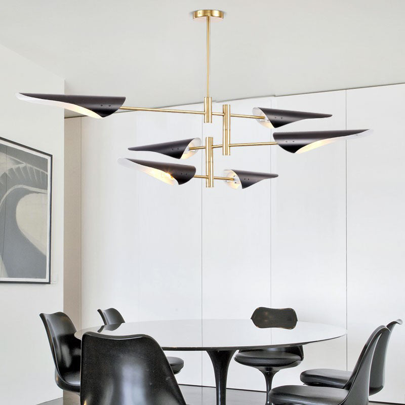 Modern Metal Quill Chandelier: Sleek Living Room Pendant Light With Sputnik Design
