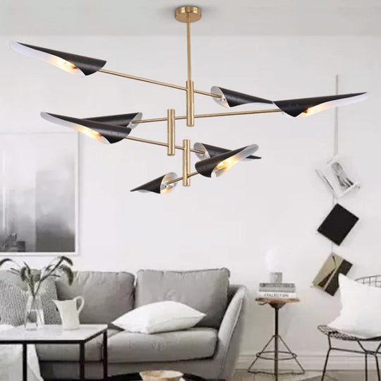 Modern Metal Quill Chandelier: Sleek Living Room Pendant Light With Sputnik Design 8 / Black