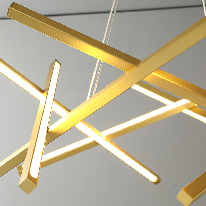 Modern Acrylic Led Chandelier - Criss Cross Linear Design For Dining Room Ceiling Suspension