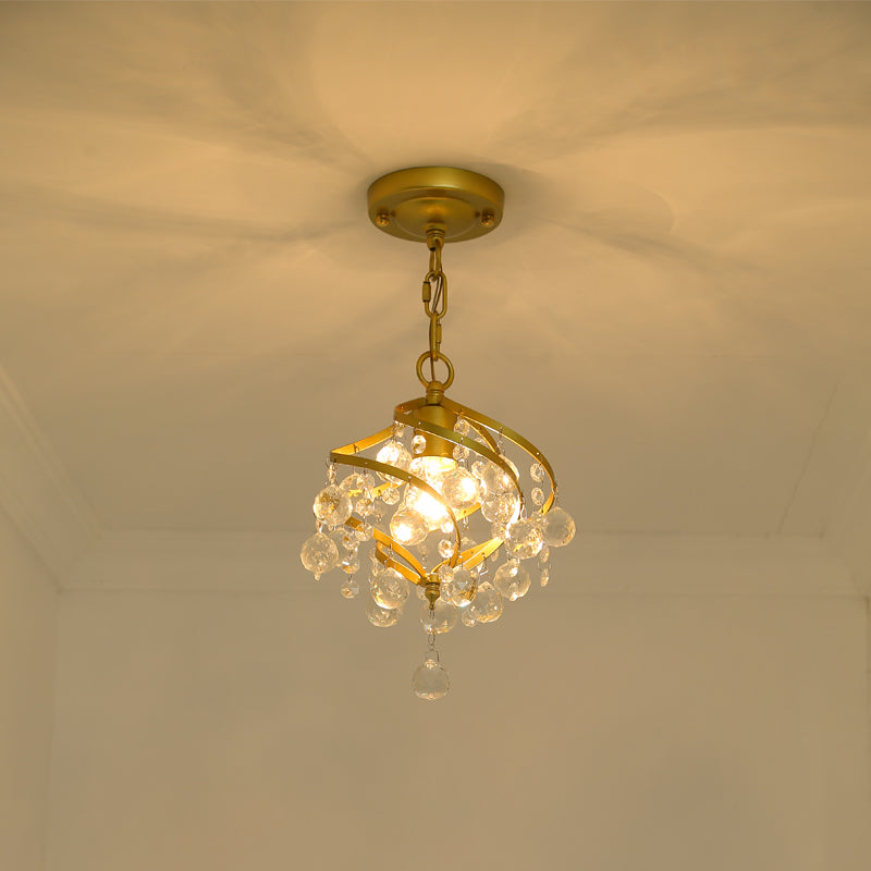 Country Style Gold Pendant Light With Crystal Accent For Corridors / E