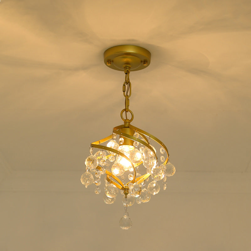Country Style Gold Pendant Light With Crystal Accent For Corridors
