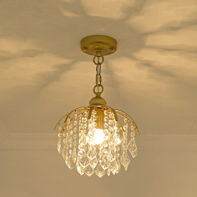 Country Style Gold Pendant Light With Crystal Accent For Corridors / A