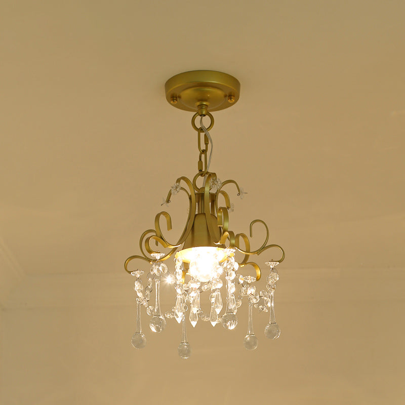 Country Style Gold Pendant Light With Crystal Accent For Corridors / C