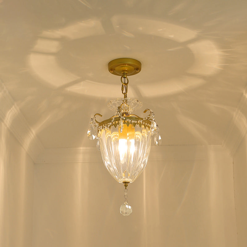 Country Style Gold Pendant Light With Crystal Accent For Corridors / D