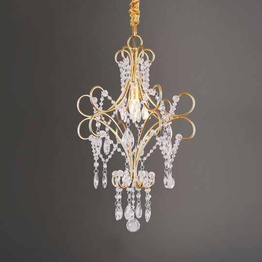 Country Style Gold Pendant Light With Crystal Accent For Corridors / F