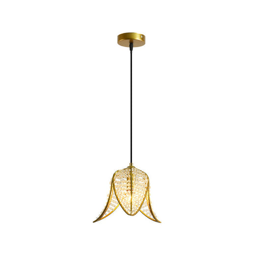 Country Style Gold Pendant Light With Crystal Accent For Corridors
