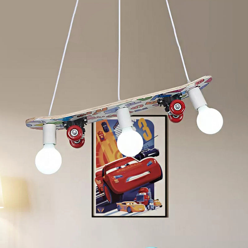 Skateboard Inspired Hanging Chandelier With 3 Lights For Kids Bedroom White