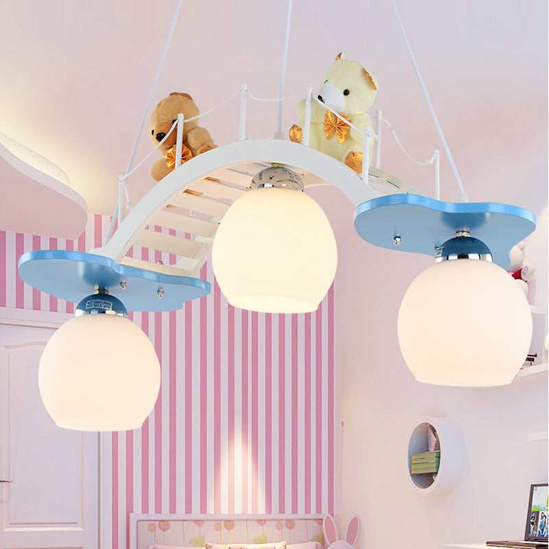 Cartoon Bear Wood Chandelier - Child Bedroom Bridge Hanging Light (3 Lights White) White